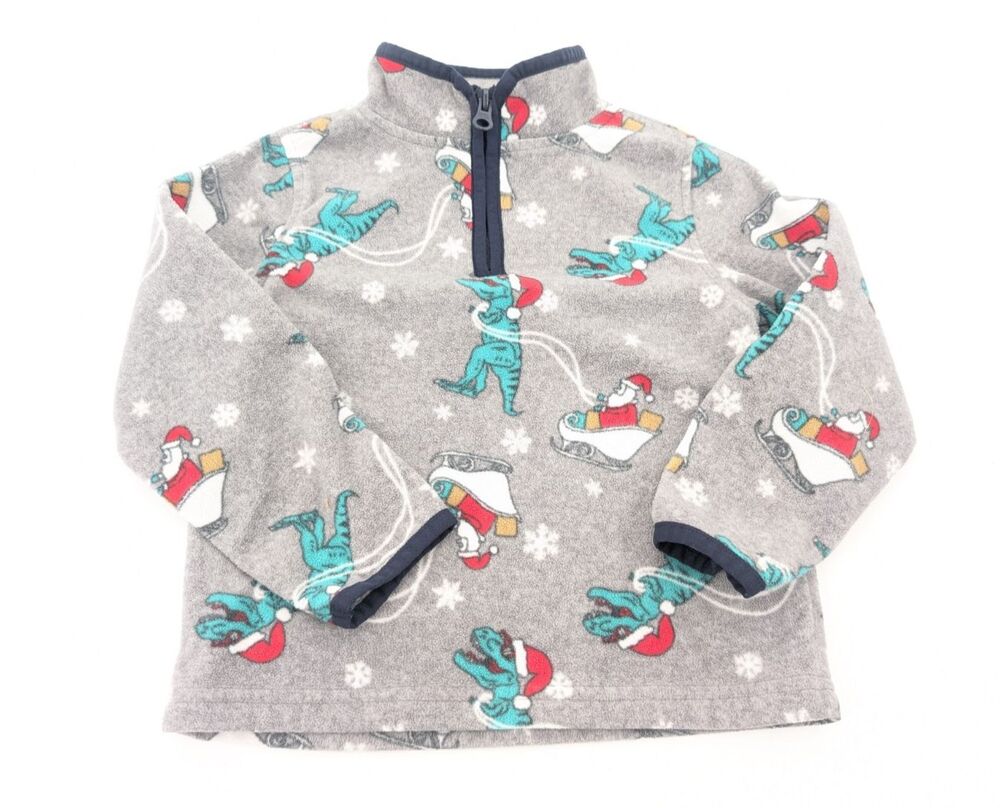 OshKosh B'gosh Dinosaur Fleece Christmas Gray Quarter Zip Sweater Size 3T